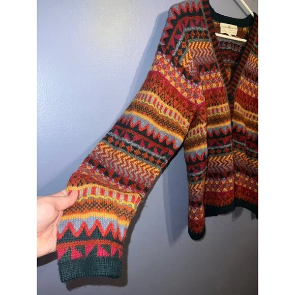 Vintage‎ The Peruvian Collection Multi Colored V-Neck Cardigan SZ L 100% Alpaca